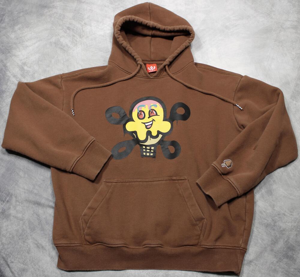 Ice Cream Hoodie Mens Small Brown Fleece Pullover Sweatshirt Graphic Logo